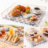 Plateau à dessert multicouche en acrylique transparent ODM & OEM avec bord décoratif doré, présentoir à pâtisserie à 2 niveaux pour réceptions de mariage en extérieur et buffets