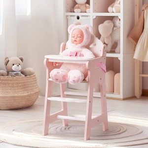 <span class=keywords><strong>Chaise</strong></span> <span class=keywords><strong>haute</strong></span> pliable moderne Montessori <span class=keywords><strong>en</strong></span> <span class=keywords><strong>bois</strong></span> massif pour poupées de 18 pouces, utilisation <span class=keywords><strong>en</strong></span> cuisine, ceinture de sécurité et repose-pieds, jeu d'imitation - Product Image 2