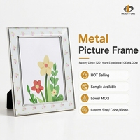 Cadre photo en métal argenté 5x7 avec émail floral, décoration de bureau pastel, cadeau pour la chambre de bébé, fournisseur en gros