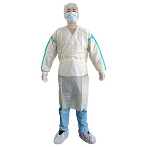 Knit Cuff Lab Coat SMS Material Work Wear Coverall Disposable Gown Laboratory Coat