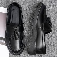 Mocassins noirs en PU à enfiler avec semelle pleine, tailles 36-45, vente en gros d'usine, chaussures habillées formelles et décontractées pour hommes