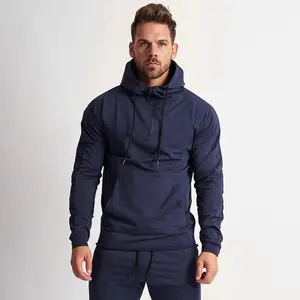 Autumn New Sport Track Sport Gym High Neck Hoodie Set Mens With Haif Zipper