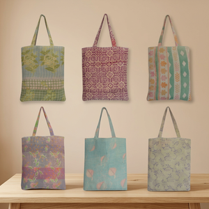 กระเป๋าโท้ท Kantha ทำด้วยมือผ้าฝ้ายโบฮีเมียน - Product Image 4
