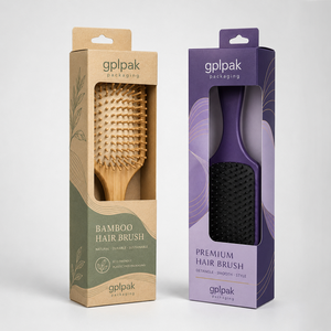 Boîte d'emballage en carton écologique personnalisable avec fente Euro pour brosses à cheveux - Product Image 1
