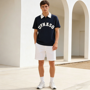 Camisetas Unisex de 230 GSM al por Mayor, de Algodón, con Estampado de Letras en Color de Contraste, Estilo Deportivo, Polo Oversize con Cierre de Cremallera de un Cuarto - Product Image 2