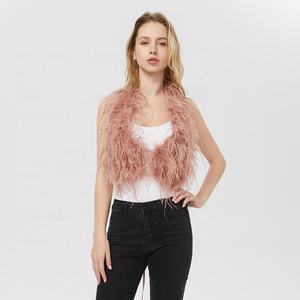 Nuevo Top corto de plumas para fiesta de Club para mujer, Tops de plumas de avestruz sin tirantes de verano, chaleco con tirantes en la espalda, cuello con cordones - Product Image 1