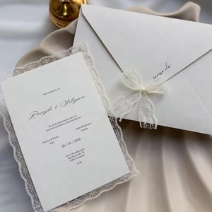 Ensemble d'invitations de <span class=keywords><strong>mariage</strong></span> personnalisées haut de gamme avec bordure en dentelle, carte de réponse 'Save the Date', finition estampée à chaud en relief - Product Image 6