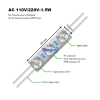 Module LED mini haute puissance 1,5 W 3 LED SMD 3030 avec lentille, étanche IP68, bleu, 110 V 220 V, pour boîte lumineuse publicitaire