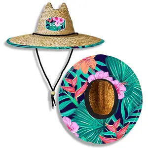 Wholesale Tropical Sun Shade Wide Brim Straw Beach Hats Uv Resistant Natural Material Lifeguard Straw Sun Hats