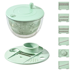 Essoreuse à salade multifonctionnelle 6 en 1, sécheuse à laitue avec lames interchangeables, hachoir, trancheuse et coupe-légumes manuel - Product Image 3