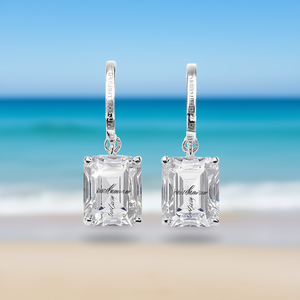 Orecchini Pendenti Olympia in Argento 925 con Cristallo Blu Mare, Montatura Geometrica a Griffe, Gioielli Classici da Sposa per Donna, Modello E1543 - Product Image 2