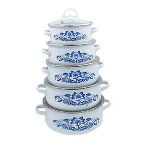 Ensemble de casseroles en fonte, en émail, avec pots en fonte de grande capacité à l'intérieur, ustensiles de cuisine, casseroles, 18 pièces