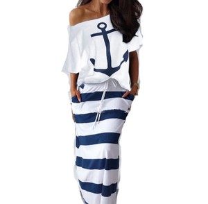 2023 Phụ Nữ Quần Áo 2 Mảnh Thiết Lập 6 Màu Sắc Phim Hoạt Hình In Thủy Thủ Phong Cách Hàng Đầu Với Maxi Váy Mùa Hè Hai Mảnh Váy Bộ - Product Image 6