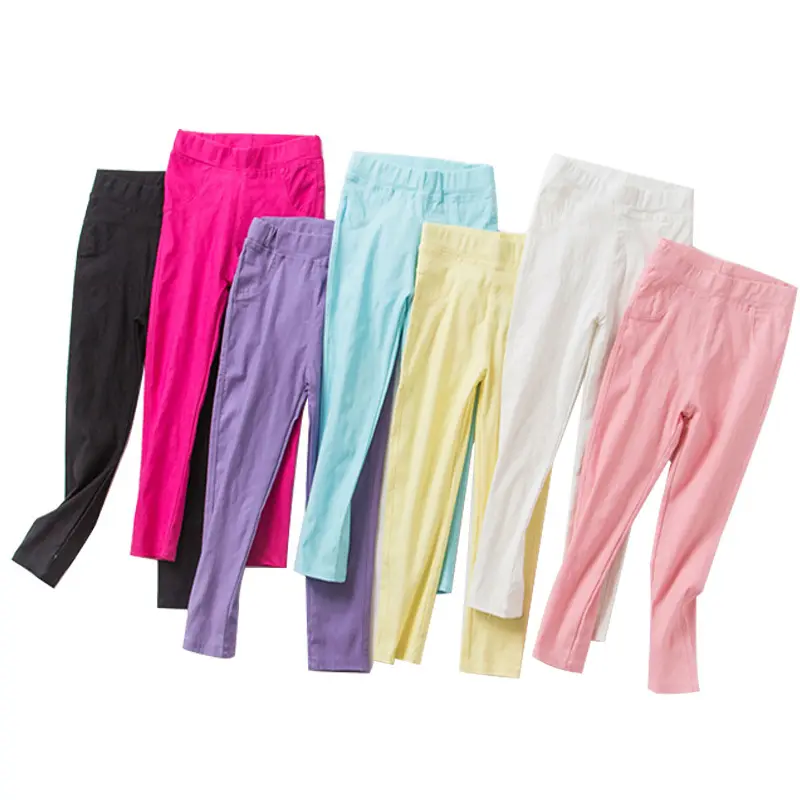 Sonbahar yeni çocuk kız katı renk tayt moda 4-10Years çocuk günlük pantolon kız kalem pantolon