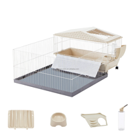 Cage d'habitat en forme de maison pour petits animaux pour cochons d'inde et clapier à lapins avec stylo de jeu intégré pour animaux de compagnie