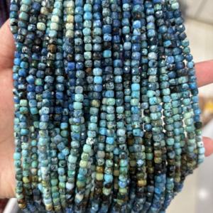 ลูกปัดพลอยทรงลูกบาศก์ขนาด 4 มม. แบบเจียระไน หินอาเกตสีฟ้าครามธรรมชาติ สำหรับทำเครื่องประดับ - Product Image 1