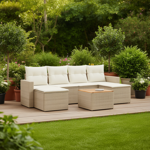 Ensemble de canapés de jardin beige, meubles d'extérieur en rotin avec coussins, design contemporain pour patio ou jardin - Product Image 2