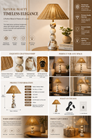 Lampe de table en rotin naturel style bohème, base en marbre naturel, lumière d'ambiance à intensité variable, lampe de bureau LED E27 pour chambre à coucher, salon