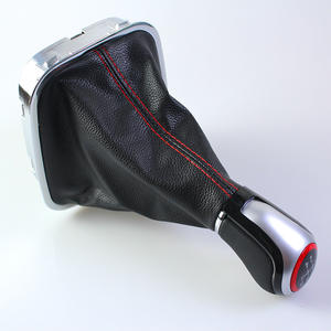 Couvercle de pommeau de levier de vitesse manuel en cuir, points rouges, cadre argenté, pour Volkswagen Polo 5, accessoires de changement de vitesse à 6 vitesses - Product Image 3
