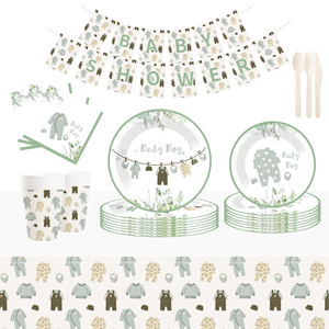 DAMAI - Juego de Platos de Papel para Decoración de Baby Shower de Niño, Color Verde, Juego de Platos, Servilletas y Vasos de Papel para Revelación del Género del Bebé - Product Image 1