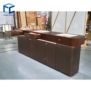 Comptoir de réception en bois et verre personnalisable avec éclairage LED, mobilier essentiel pour les magasins de détail, les centres commerciaux, directement de l'usine - Product Image 3