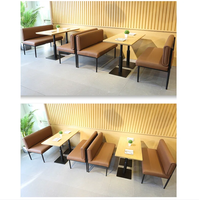 Moderne Simple Restaurant personnalisé en cuir métal canapé banquette hôtel café boutique salle à manger table en bois et chaises en rotin ensemble