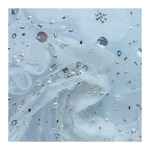 Nhà Máy Trực Tiếp 100% Polyester Dệt Trọng Lượng Nhẹ Co Kháng Thêu Vải Lưới Hạt Chất Lượng Cao Wedding Dresses Vải - Product Image 3