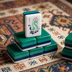 Mahjong Boho Smeraldo: Motivi Etnici Intagliati a Mano su Tessere Verde Vibrante, il Pezzo Centrale Perfetto per Serate di Gioco dallo Spirito Libero - Product Image 1