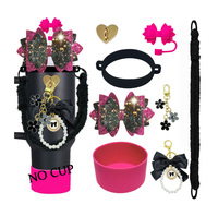 Ensemble de décoration de tasses en bambou avec nœud pailleté, accessoires DIY pour tasses isothermes compatibles avec les gobelets et les tasses à double paroi