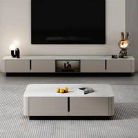 Nouveau modèle 2024 : Ensemble meuble TV et table basse en bois, style italien minimaliste et moderne, écologique et durable, idéal pour les petits espaces.