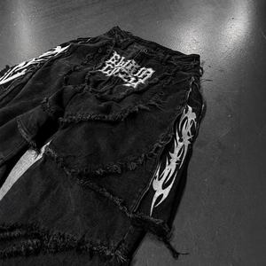 Pantalons de survêtement décontractés pour hommes, coton de haute qualité personnalisé avec ceinture épaisse, ourlet brut, coutures usées, jambe large, imprimé numérique - Product Image 4