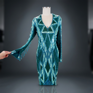 Vestido Largo de Tul con Lentejuelas, Bordado Floral y Cuentas, de Manga Larga, para Mujer, Elegante, para Reuniones Familiares, Fiestas y Eventos - Product Image 5