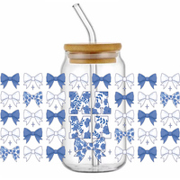 Stiker UV DTF Coquette Bows - Stiker Minuman Pita Pink Biru untuk Gelas Tumbler 16 oz