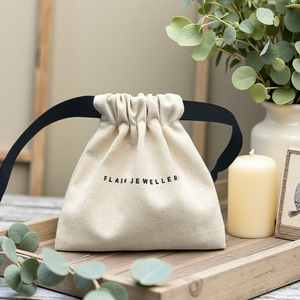 100% Recycled Custom Logo Printed Small Cotton Linen <strong>Drawstring</strong> Jewelry Gift Pouch - Product Image 6