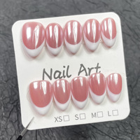 Ongles artificiels réutilisables en acrylique, effet Chrome, style French Press-on, forme Amande, avec French Manucure Rose Nude et Blanc Scintillant Aurore