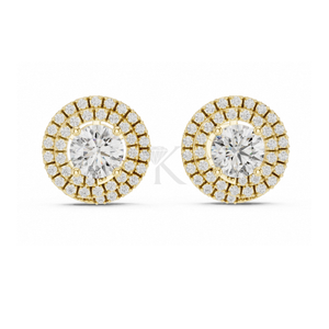 Boucles d'oreilles clous en diamant de laboratoire rond à double halo concentrique avec fermoirs à vis sécurisés, bijoux fins élégants et minimalistes - Product Image 1