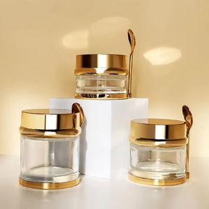 Pot de crème pour les yeux en verre clair givré en gros d'usine avec couvercle en or et argent cuillère à crème pour le visage emballage de soins de la peau - Product Image 2