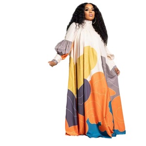 Ol6155 Nouvelles sources Automne Vêtements pour femmes Robe longue à manches imprimées <span class=keywords><strong>Grande</strong></span> jupe évasée - Product Image 5