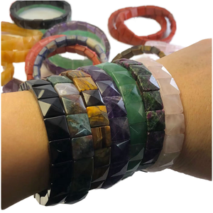 Natural <strong>Stone</strong> 12mm Cut Beads square Bangle Punk Style Men Women Handmade Crystal <strong>Jade</strong> Energy Jewelry for Summer Gifts - Product Image 1