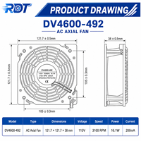 Ventilateur axial AC DV4600-492 à haut débit d'air, 115 VAC, 120 mm, roulement à billes, pour armoire électrique et ventilation d'équipements