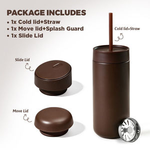 Lot de Bouteilles Isothermes Anti-Fuite de 450 <span class=keywords><strong>ml</strong></span> avec 3 Couvercles – Cadeau d'Entreprise Promotionnel – Coffret de Tasses en Acier Inoxydable - Product Image 1