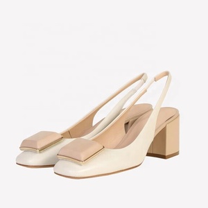 Zapatos de Tacón Bajo Grueso para Mujer, Sandalias de Verano con Adornos, Punta Cuadrada, Estilo Slingback Elástico para Oficina - Product Image 1