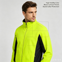 Veste Softshell Coupe-Vent Haute Visibilité avec Panneaux Fluorescents Contrastants, Col Montant, Fermeture Éclair, Manteau de Travail de Sécurité pour la Construction