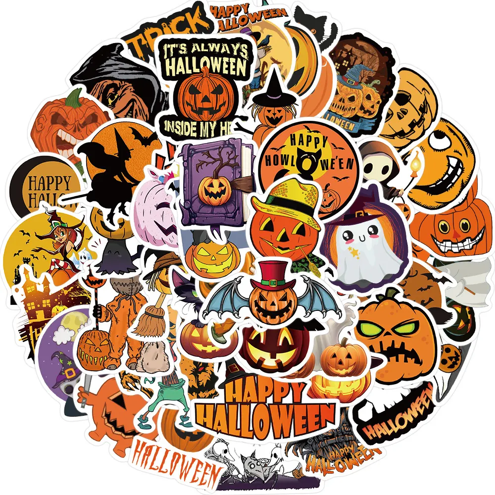 Kustom anak-anak Labu stiker kartun graffiti hantu penyihir pesta tahan air dekorasi Halloween