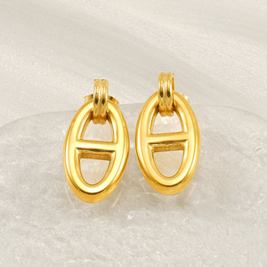 Zogxin Geometric Oval Stud Earrings 18K Plated Gold Tone Fashion Minimalist For Women - Product Image 2
