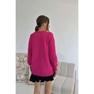 Suéter de Punto Fucsia para Mujer, Manga Larga, Casual, Antipilling, Calibre 14 Gg - Product Image 1