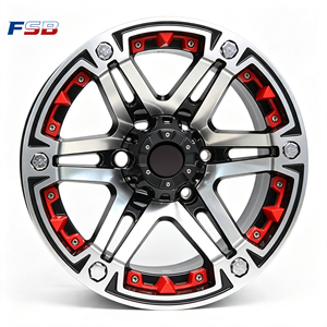 Cerchi in Lega di Alluminio Forgiato da 16, 17, 18 Pollici per Fuoristrada e Auto Passeggeri, Modello TUFF con Dettagli Rossi e Finitura Argento, Nuovi FSB - Product Image 2