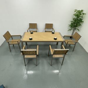 आधुनिक आउटडोर प्लास्टिक लकड़ी टेबल सेट रेस्तरां कुर्सी फर्नीचर वर्ग गोल टेबल कॉफी फ्रेंच बिस्ट्रो कुर्सी - Product Image 6