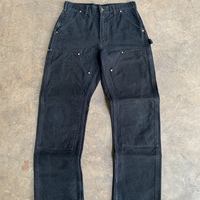 Pantalon de charpentier vintage en sergé de coton, personnalisable, avec délavage intégral, double genouillère et coupe ample à jambe large droite