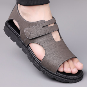 Sandales plates pour hommes en cuir souple avec fermeture Velcro, antidérapantes, pour l'été, la plage, en noir, marron, gris, tailles 39, 40, 41, 42, 43, 44 - Product Image 3